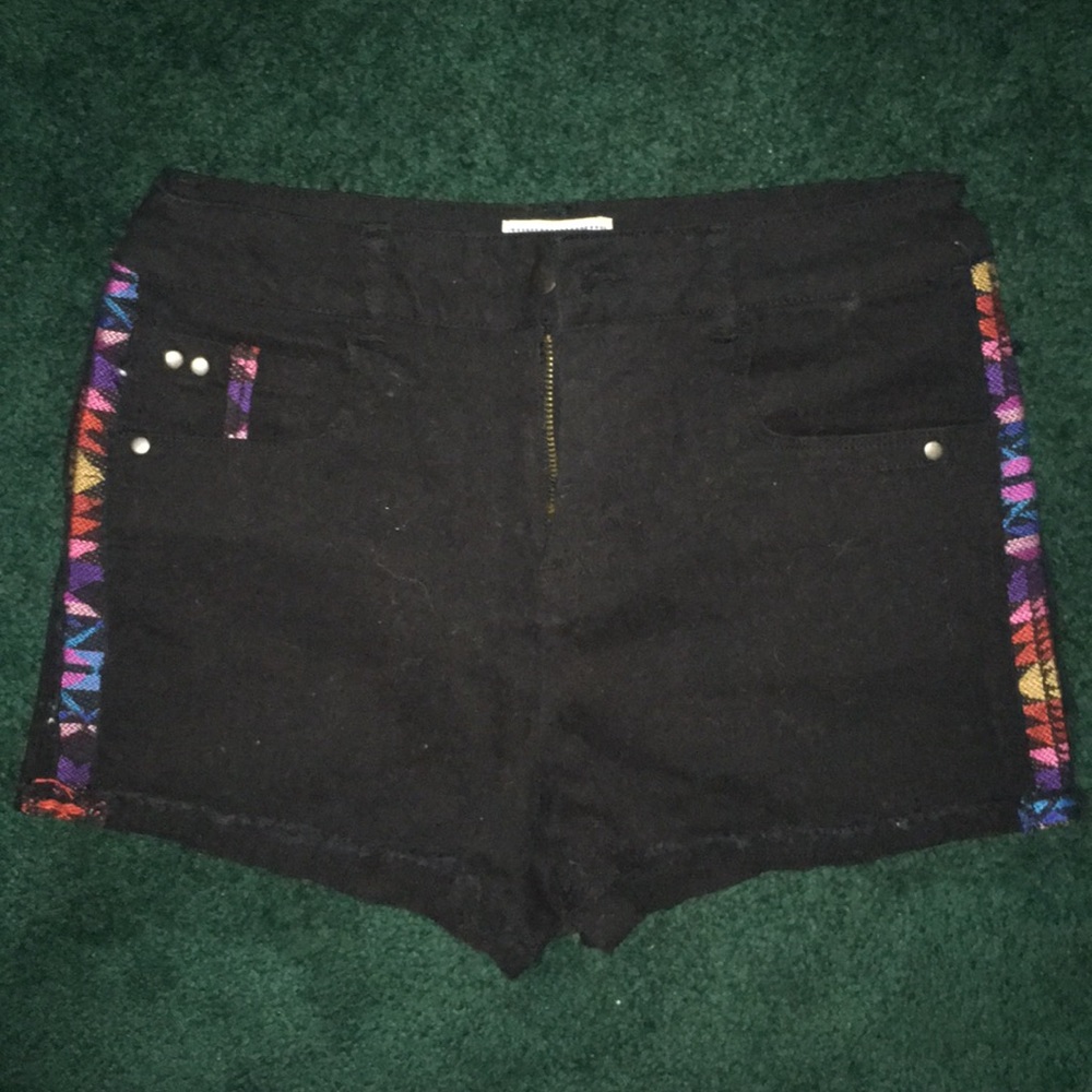 Aztec print high waisted jean shorts